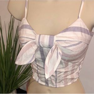 NWT Express Striped Tie Front Linen-blend Crop